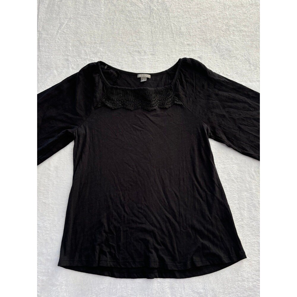 Falls Creek Black Lace Embroidered Short Sleeve Blouse size small